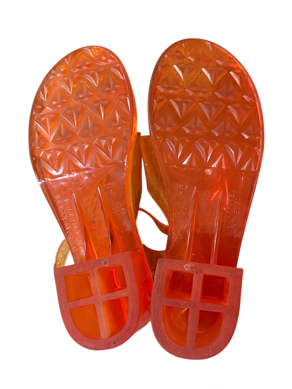 American Apparel Amber Orange Classic Jelly Clear Block Heel Sandal Strap Sz 6 - Picture 9 of 10